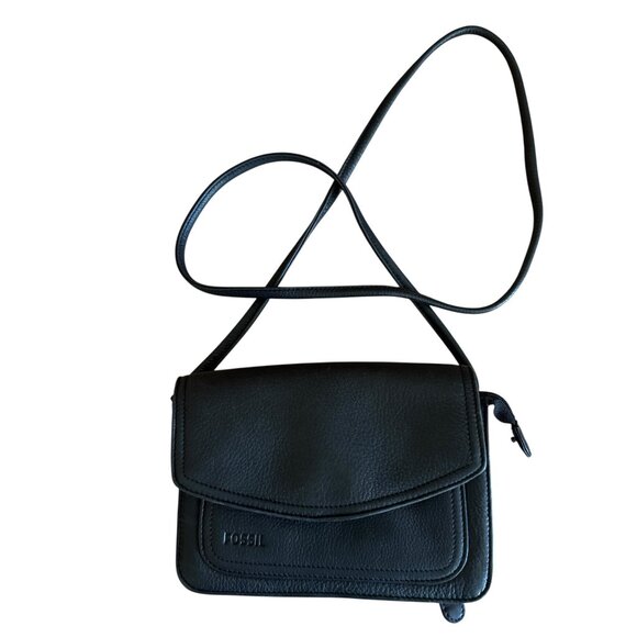 Vintage Fossil Black Pebbled Leather Envelope Bag Crossbody Handbag Purse - Picture 3 of 16